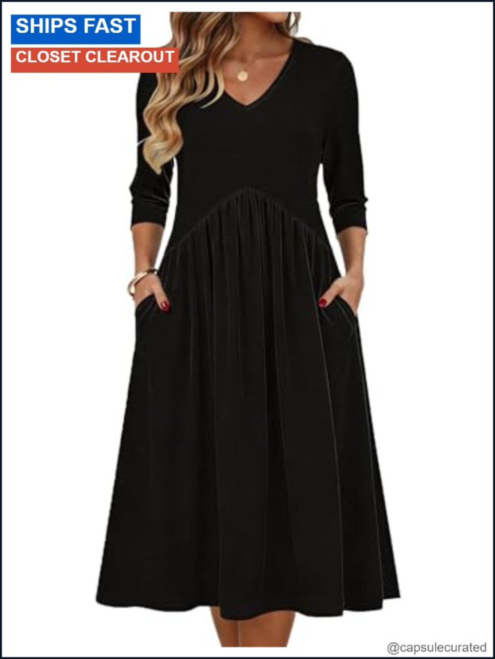 Zeagoo 3/4 Sleeve Midi T-Shirt Dress with Pockets Casual Summer
